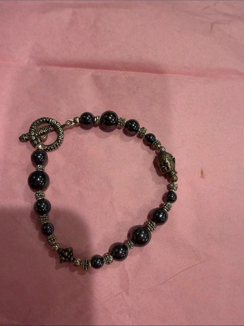 Women’s dark Bead Bracelet with Buddha Charm
